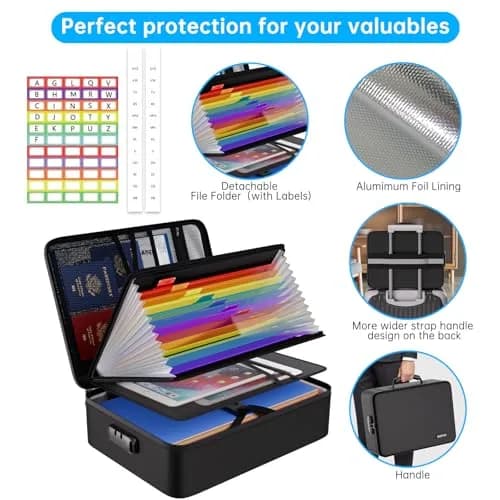 ENGPOW Fireproof File Organizer Bag with 13 Pockets Accordion File Folder & Lock, 1.38 kg (3 lb) | Protects Documents Up to 5200°F thumbnail 5