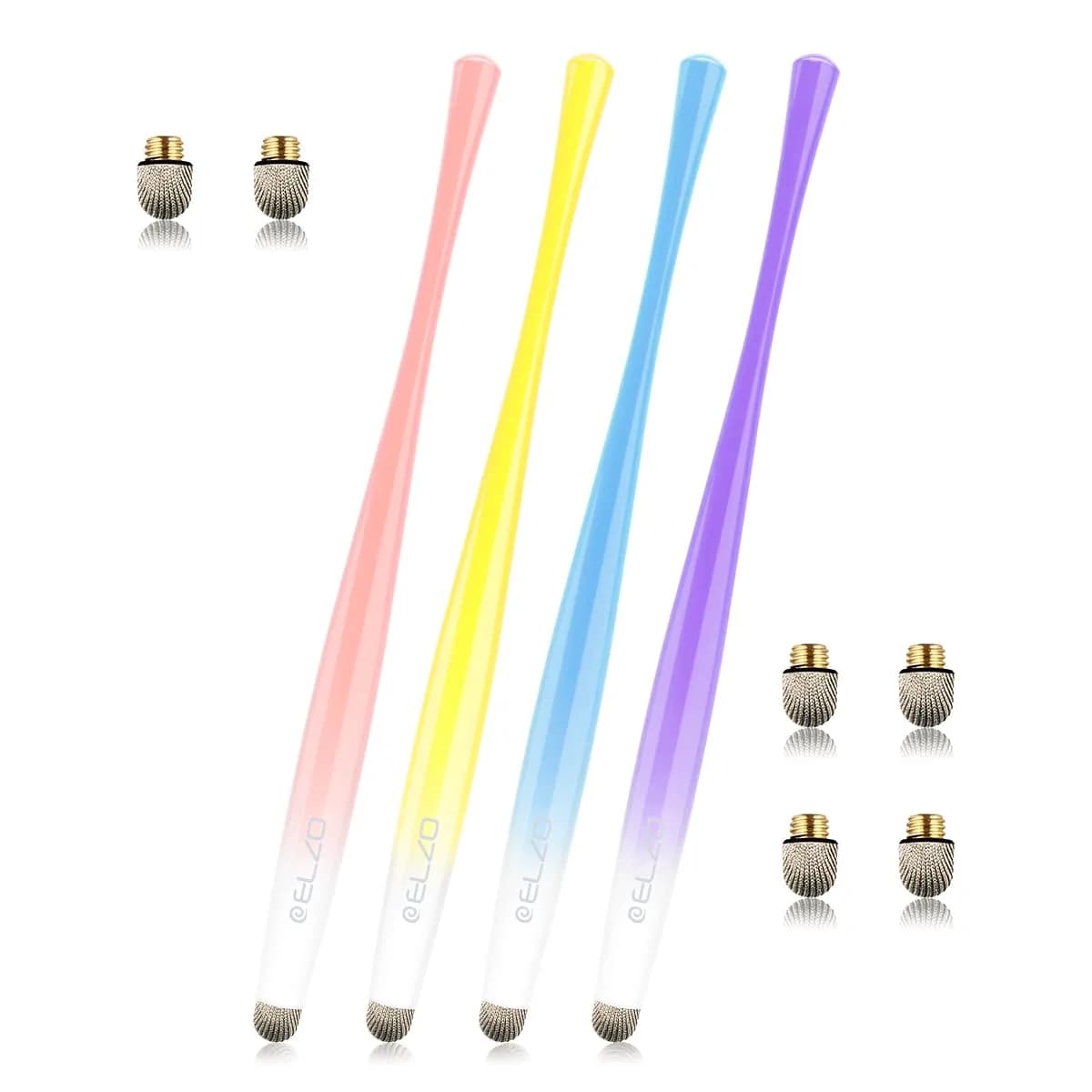 ELZO Capacitive Stylus Pens 4 Pack | Slim Metal Design for All Touch Screens in India — Blue, Purple, Yello, Pink