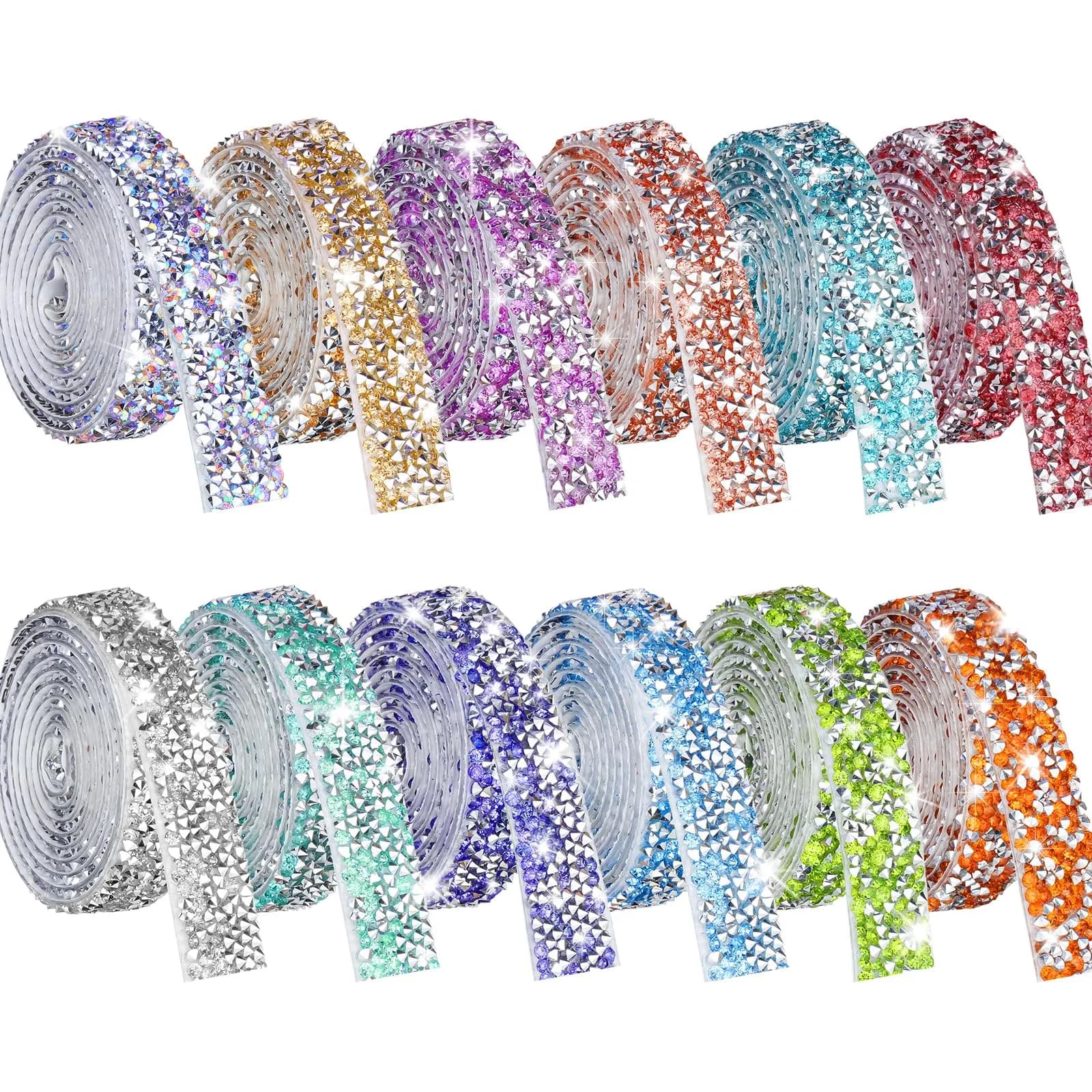 NiArt Self Adhesive Rhinestone Ribbon 12 Rolls 12 Yards Classic Decor — 12 Colors Classic
