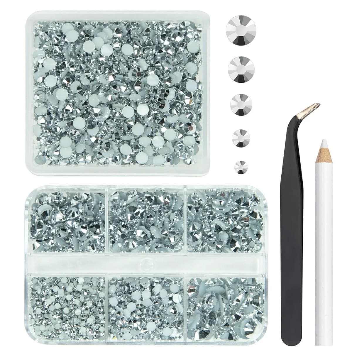 qiipii 3060PCS Silver Resin Rhinestones for Crafting 2mm 3mm 4mm 5mm 6mm | No-Hotfix Gems for Nails & DIY