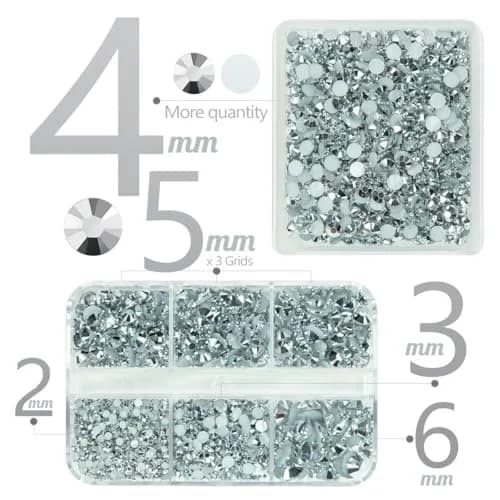 qiipii 3060PCS Silver Resin Rhinestones for Crafting 2mm 3mm 4mm 5mm 6mm | No-Hotfix Gems for Nails & DIY thumbnail 4