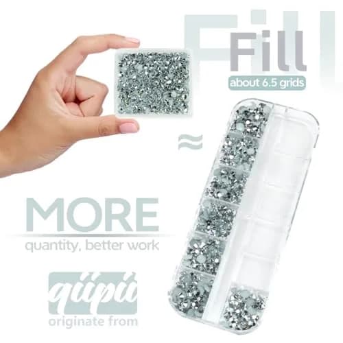 qiipii 3060PCS Silver Resin Rhinestones for Crafting 2mm 3mm 4mm 5mm 6mm | No-Hotfix Gems for Nails & DIY thumbnail 3