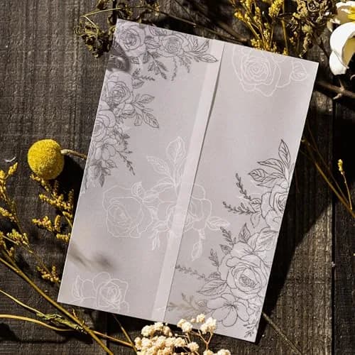 Puremigo 50 Pack Pre-Folded Vellum Jackets for 5x7 Invitations - Silver Rose - 115GSM Vellum Paper 5x7 Jackets thumbnail 1
