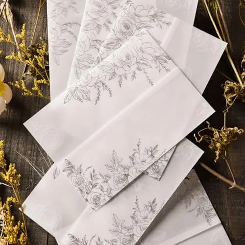 Puremigo 50 Pack Pre-Folded Vellum Jackets for 5x7 Invitations - Silver Rose - 115GSM Vellum Paper 5x7 Jackets thumbnail 2