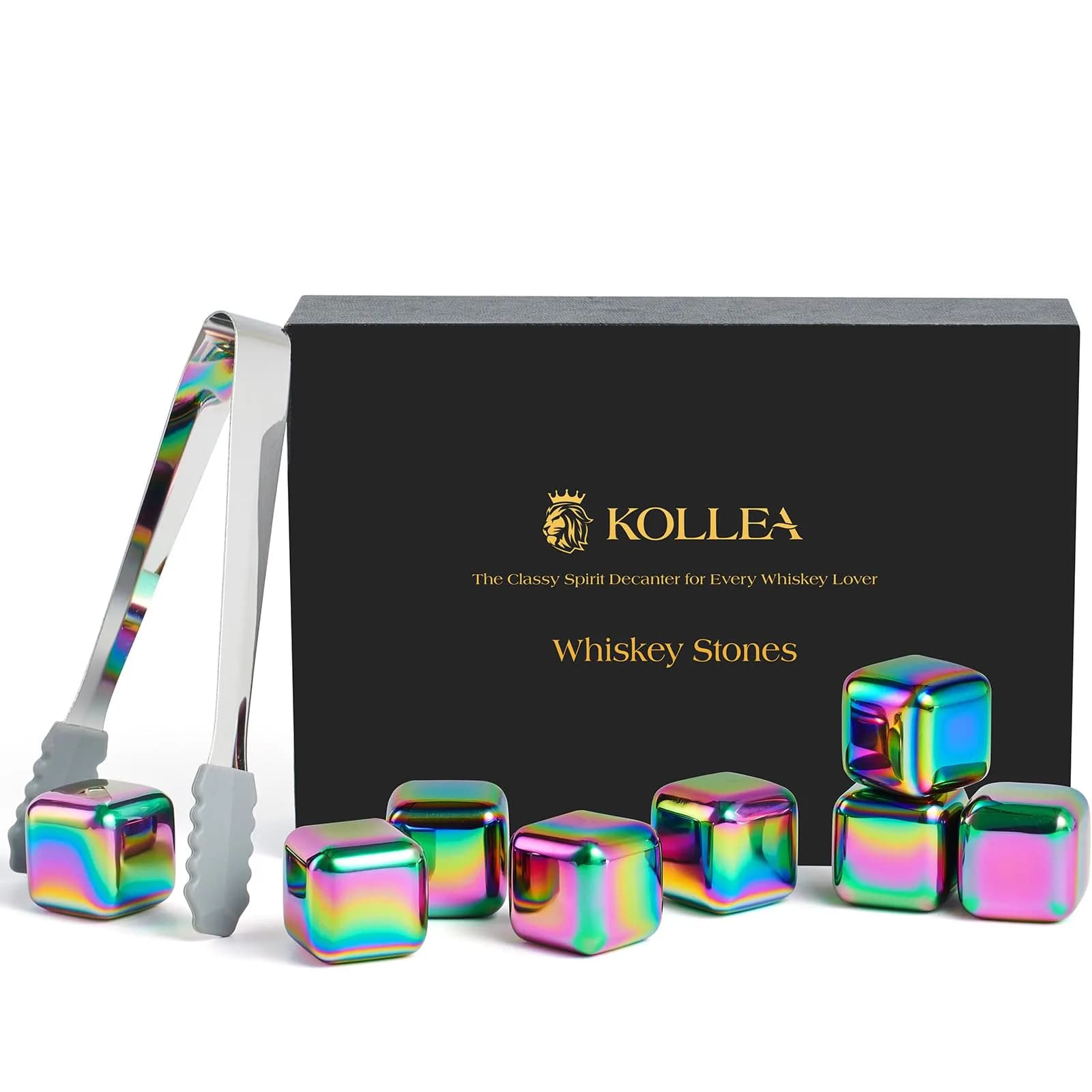 Kollea Whiskey Stones 8-Pack Stainless Steel Chilling Rocks Set, Multicolor | Reusable Ice Cubes for Drinks