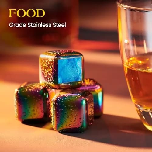 Kollea Whiskey Stones 8-Pack Stainless Steel Chilling Rocks Set, Multicolor | Reusable Ice Cubes for Drinks thumbnail 5