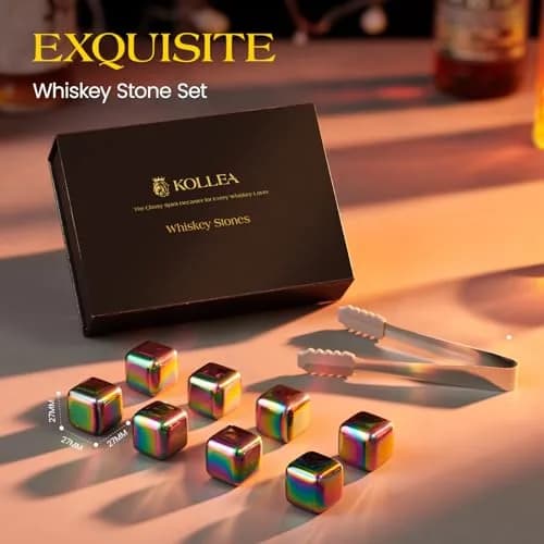 Kollea Whiskey Stones 8-Pack Stainless Steel Chilling Rocks Set, Multicolor | Reusable Ice Cubes for Drinks thumbnail 3