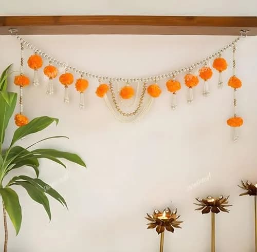Divyakosh Handmade Marigold Flower with Moti Toran, Bandarwal Door Hanging 94 cm (37 Inch) | Festive Indian Home Decor thumbnail 2