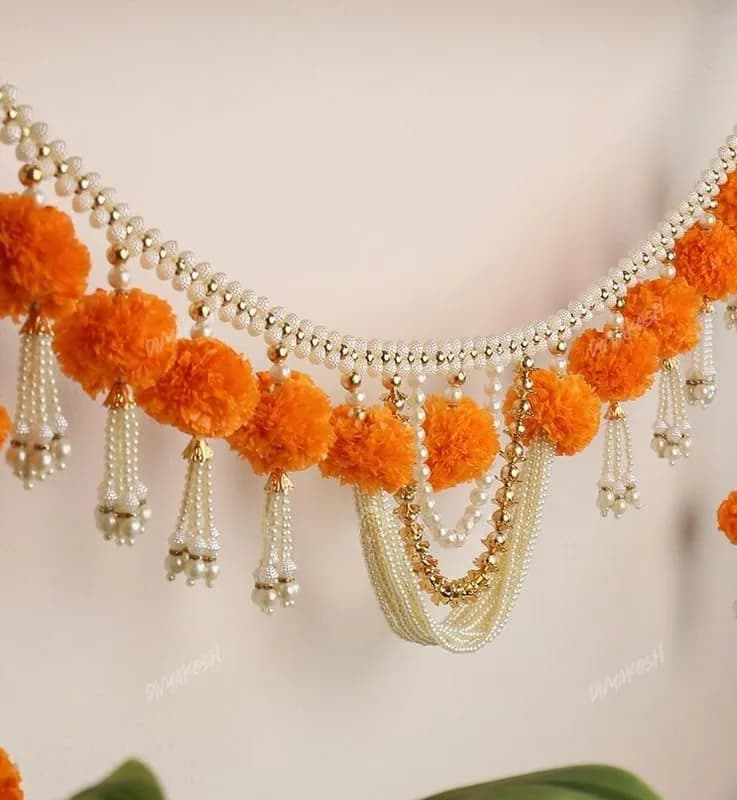 Divyakosh Handmade Marigold Flower with Moti Toran, Bandarwal Door Hanging 94 cm (37 Inch) | Festive Indian Home Decor thumbnail 4