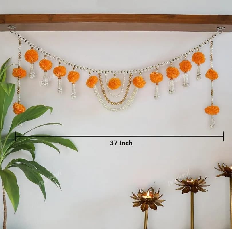 Divyakosh Handmade Marigold Flower with Moti Toran, Bandarwal Door Hanging 94 cm (37 Inch) | Festive Indian Home Decor thumbnail 5