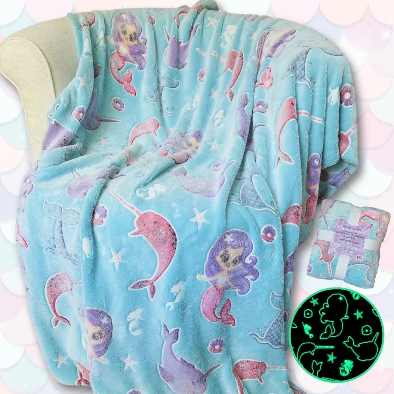 Blanket Buddies Glow in The Dark Shark Fleece Throw Blanket 127cm x 152cm (50" x 60") | Soft, Lightweight, Warm for Boys & Girls — Teal