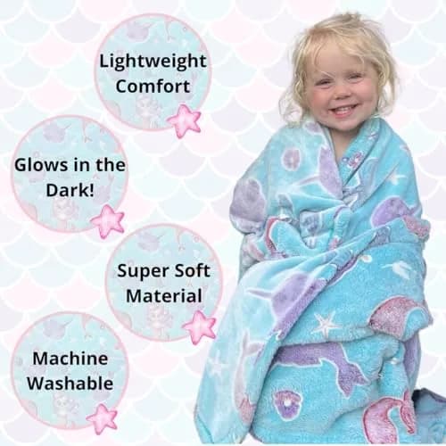 Blanket Buddies Mermaid Narwhal Throw Blanket Glow in The Dark 127cm x 152cm (50" x 60") | Cozy Fleece for Kids thumbnail 2