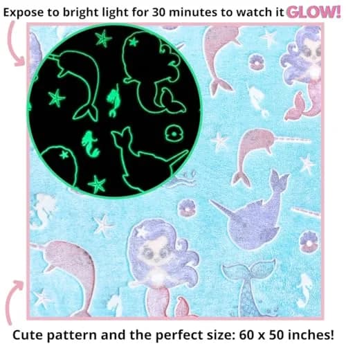 Blanket Buddies Mermaid Narwhal Throw Blanket Glow in The Dark 127cm x 152cm (50" x 60") | Cozy Fleece for Kids thumbnail 3