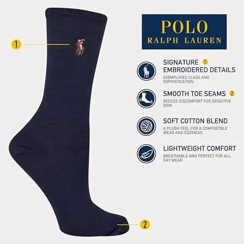 POLO RALPH LAUREN Women's Classic Embroidered Pony Crew Socks, 3 Pairs | Soft Cotton Comfort & Timeless Style thumbnail 3