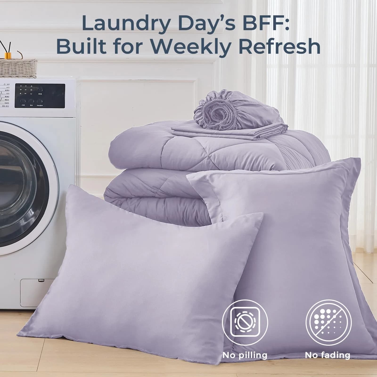 HEVUMYI 5-Piece Twin Comforter Set, Light Purple Bed in a Bag | 156cm x 203cm (68"x 88") Comforter - view 7