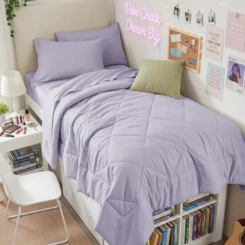 HEVUMYI 5-Piece Twin Comforter Set, Light Purple Bed in a Bag | 156cm x 203cm (68"x 88") Comforter thumbnail 1