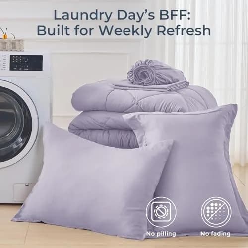 HEVUMYI 5-Piece Twin Comforter Set, Light Purple Bed in a Bag | 156cm x 203cm (68"x 88") Comforter thumbnail 7