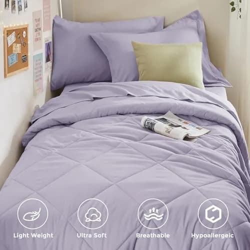 HEVUMYI 5-Piece Twin Comforter Set, Light Purple Bed in a Bag | 156cm x 203cm (68"x 88") Comforter thumbnail 2