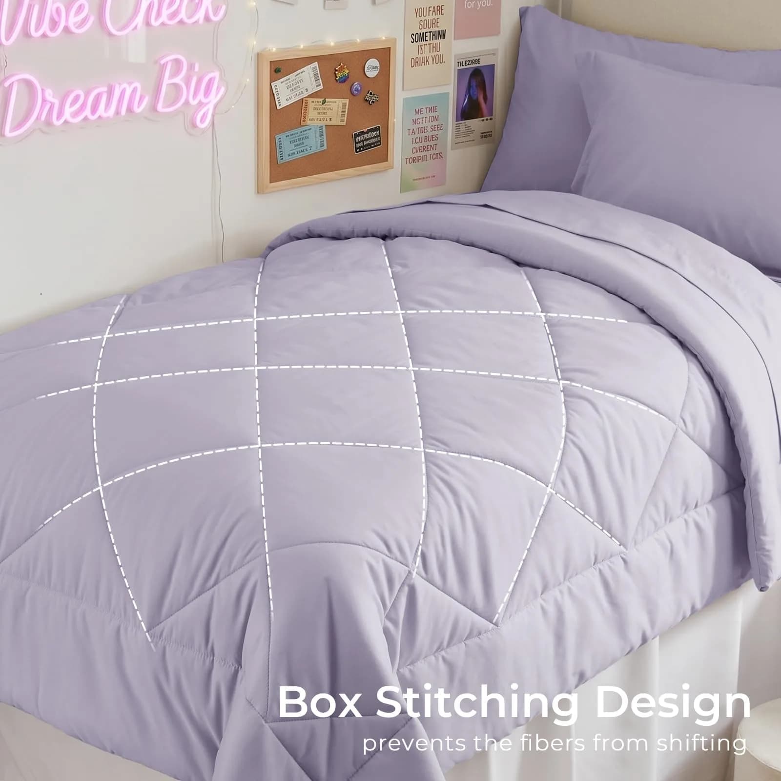 HEVUMYI 5-Piece Twin Comforter Set, Light Purple Bed in a Bag | 156cm x 203cm (68"x 88") Comforter - view 3