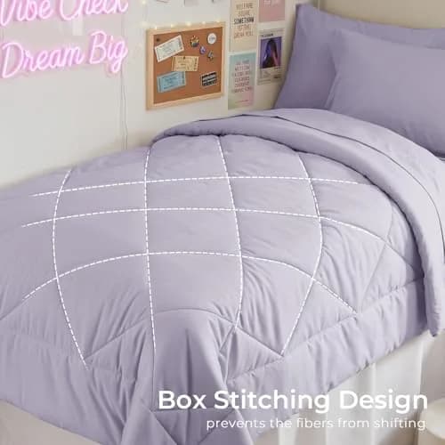 HEVUMYI 5-Piece Twin Comforter Set, Light Purple Bed in a Bag | 156cm x 203cm (68"x 88") Comforter thumbnail 3