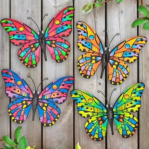 Daogtc 4 Pack Outdoor Butterfly Wall Decor - 9.6 inches Metal Butterfly Wall Art Decor for Yard Fence Garden Patio Balcony thumbnail 1