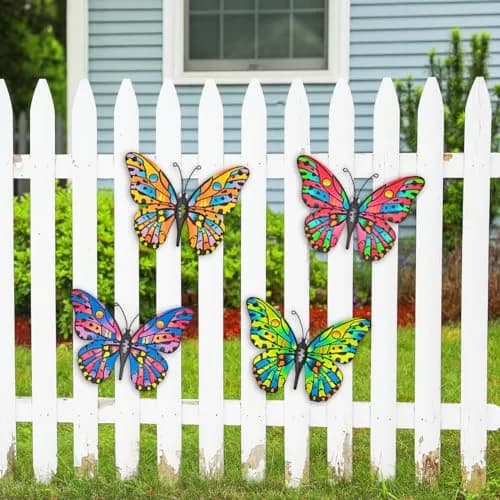 Daogtc 4 Pack Outdoor Butterfly Wall Decor - 9.6 inches Metal Butterfly Wall Art Decor for Yard Fence Garden Patio Balcony thumbnail 6