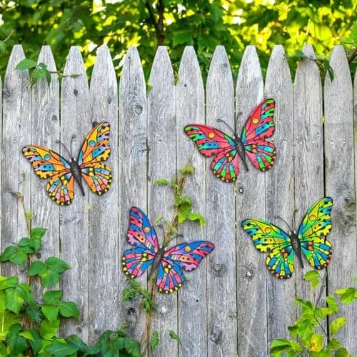 Daogtc 4 Pack Outdoor Butterfly Wall Decor - 9.6 inches Metal Butterfly Wall Art Decor for Yard Fence Garden Patio Balcony thumbnail 2