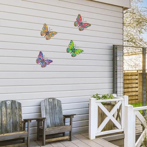 Daogtc 4 Pack Outdoor Butterfly Wall Decor - 9.6 inches Metal Butterfly Wall Art Decor for Yard Fence Garden Patio Balcony thumbnail 3