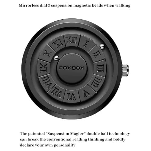 Weicam Unisex Magnetic Levitation Balls Dial Quartz Watch 42mm (Black Leather) | Unique Roman Numeral Design thumbnail 6