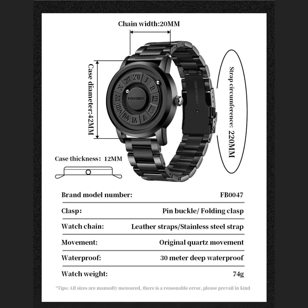 Weicam Unisex Magnetic Levitation Balls Dial Quartz Watch 42mm (Black Leather) | Unique Roman Numeral Design - view 7