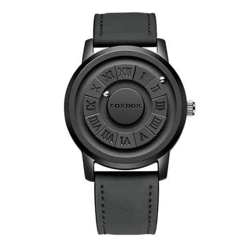 Weicam Unisex Magnetic Levitation Balls Dial Quartz Watch 42mm (Black Leather) | Unique Roman Numeral Design thumbnail 1
