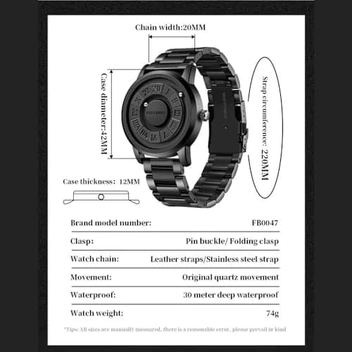Weicam Unisex Magnetic Levitation Balls Dial Quartz Watch 42mm (Black Leather) | Unique Roman Numeral Design thumbnail 7