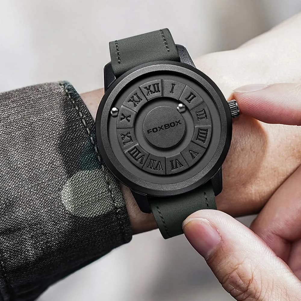 Weicam Unisex Magnetic Levitation Balls Dial Quartz Watch 42mm (Black Leather) | Unique Roman Numeral Design - view 2
