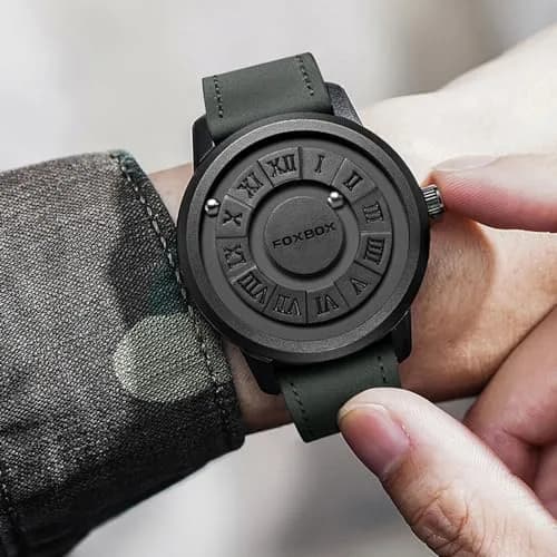 Weicam Unisex Magnetic Levitation Balls Dial Quartz Watch 42mm (Black Leather) | Unique Roman Numeral Design thumbnail 2