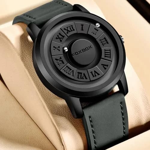 Weicam Unisex Magnetic Levitation Balls Dial Quartz Watch 42mm (Black Leather) | Unique Roman Numeral Design thumbnail 3