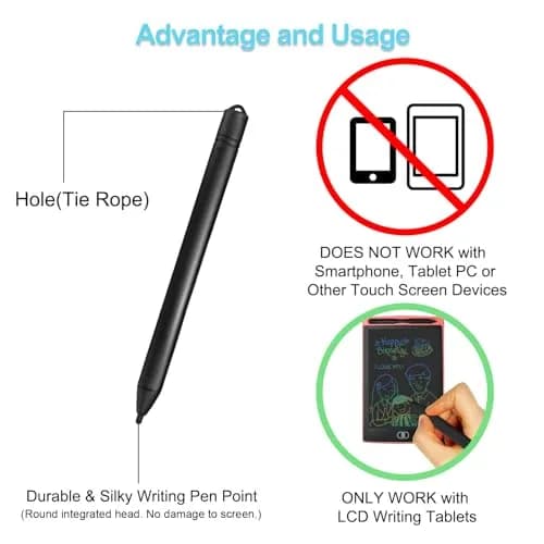 Yemotopro Replacement Stylus Drawing Pen for LCD Writing Tablets | 3 Pack Black, 4.8" with Elastic Lanyard thumbnail 2