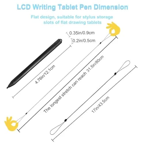 Yemotopro Replacement Stylus Drawing Pen for LCD Writing Tablets | 3 Pack Black, 4.8" with Elastic Lanyard thumbnail 3