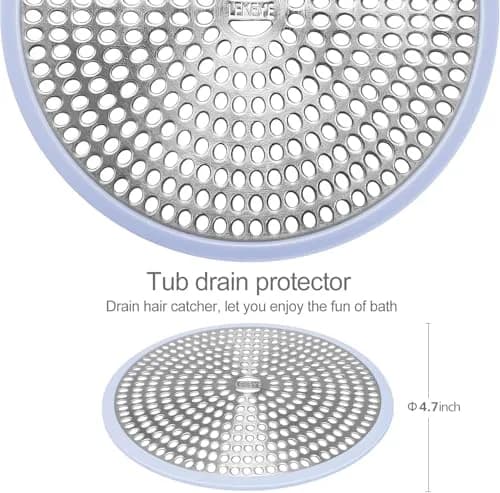 LEKEYE Shower Drain Hair Catcher Stainless Steel & Silicone Light Blue | Prevents Clogs & Catches Hair thumbnail 3