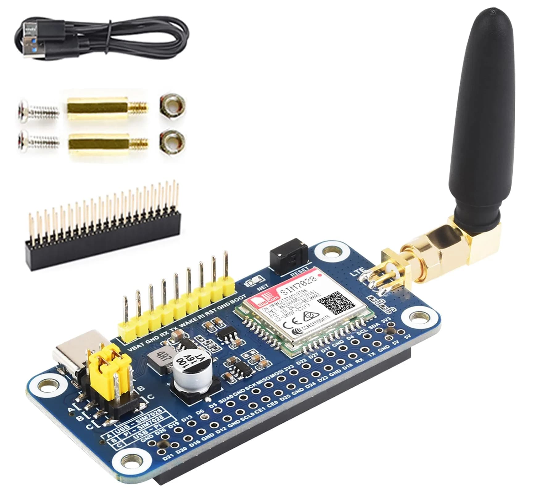 Wonrabai SIM7028 NB-IoT HAT for Raspberry Pi 5/4B/3B+/2B/Zero/Zero 2W | Global Band NB-IoT Support - main product image