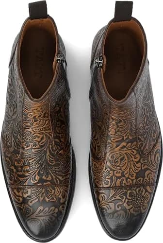 TAFT Mens Lewis Genuine Leather Floral Embossed Sidezip Ankle Boot 13 Medium | Cushioned Block Heel Casual Dress Shoe thumbnail 4