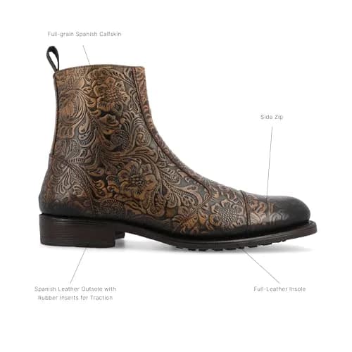 TAFT Mens Lewis Genuine Leather Floral Embossed Sidezip Ankle Boot 13 Medium | Cushioned Block Heel Casual Dress Shoe thumbnail 5