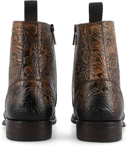 TAFT Mens Lewis Genuine Leather Floral Embossed Sidezip Ankle Boot 13 Medium | Cushioned Block Heel Casual Dress Shoe thumbnail 3