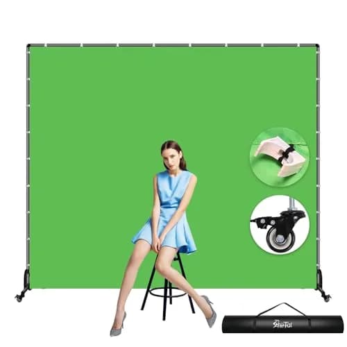 SHIRTAL 7x6.5ft Green Screen Backdrop Kit with Movable Wheeled Stand for Video & Photography thumbnail 1