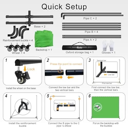 SHIRTAL 7x6.5ft Green Screen Backdrop Kit with Movable Wheeled Stand for Video & Photography thumbnail 5
