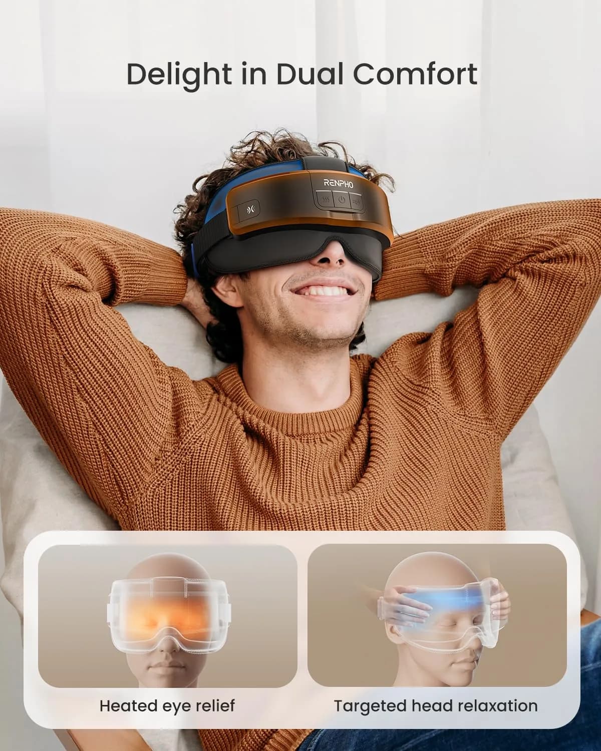 RENPHO Eyeris Masc Head and Eye Massager with Heat, 3D Compression, Adjustable Headband, 1500mAh Battery | Relaxation for Dry Eyes & Stress Relief - view 2