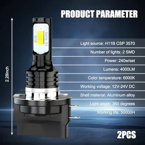 Yumfugu 2 PCS H11B Fog Light Bulbs 6000K | Super Bright 4000LM, Plug & Play, Universal for Most Cars thumbnail 2