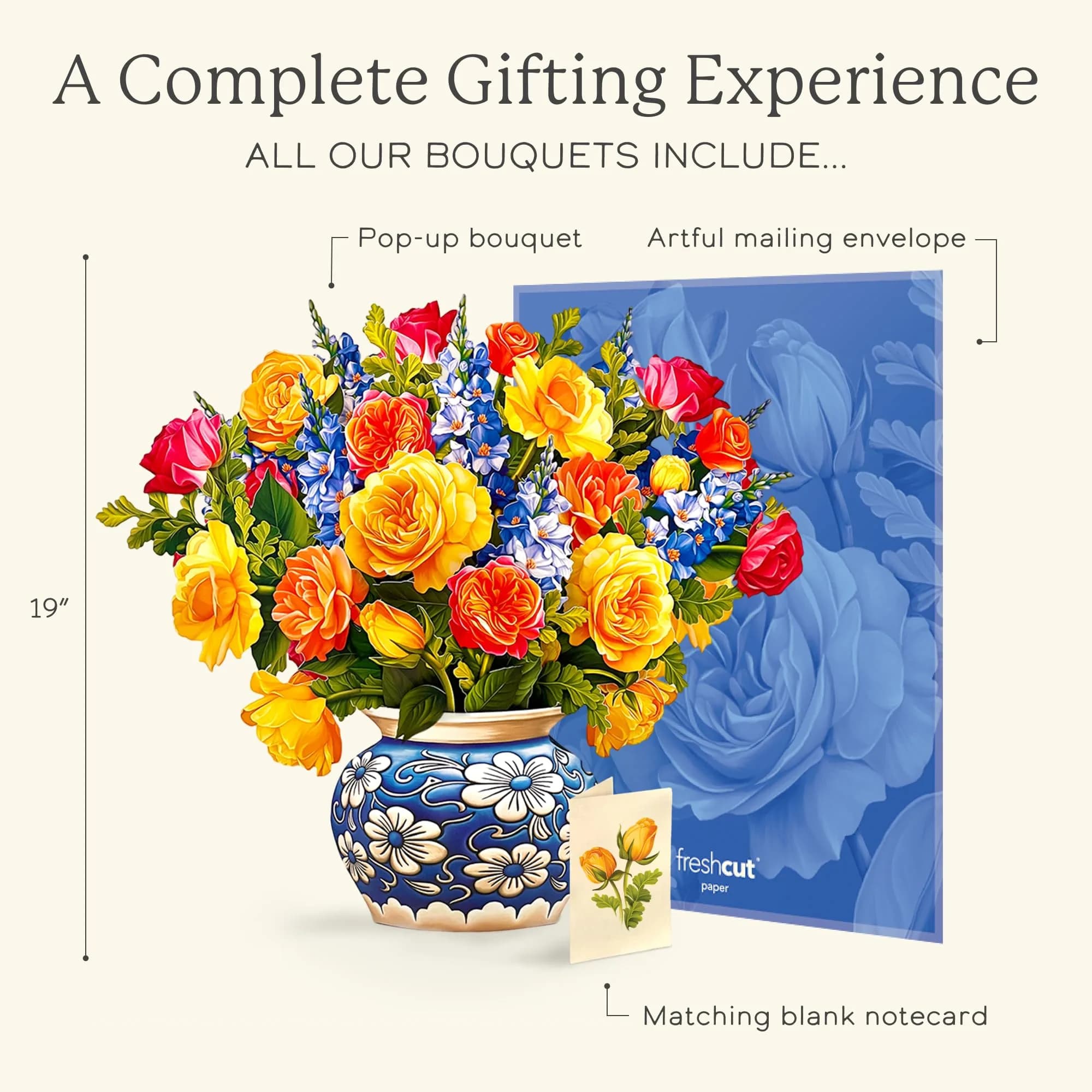 Freshcut Paper Sorbet Roses / Grande Dahlia Sunrise 3D Pop Up Greeting Card (14.5" x 17") | USA Import - view 4