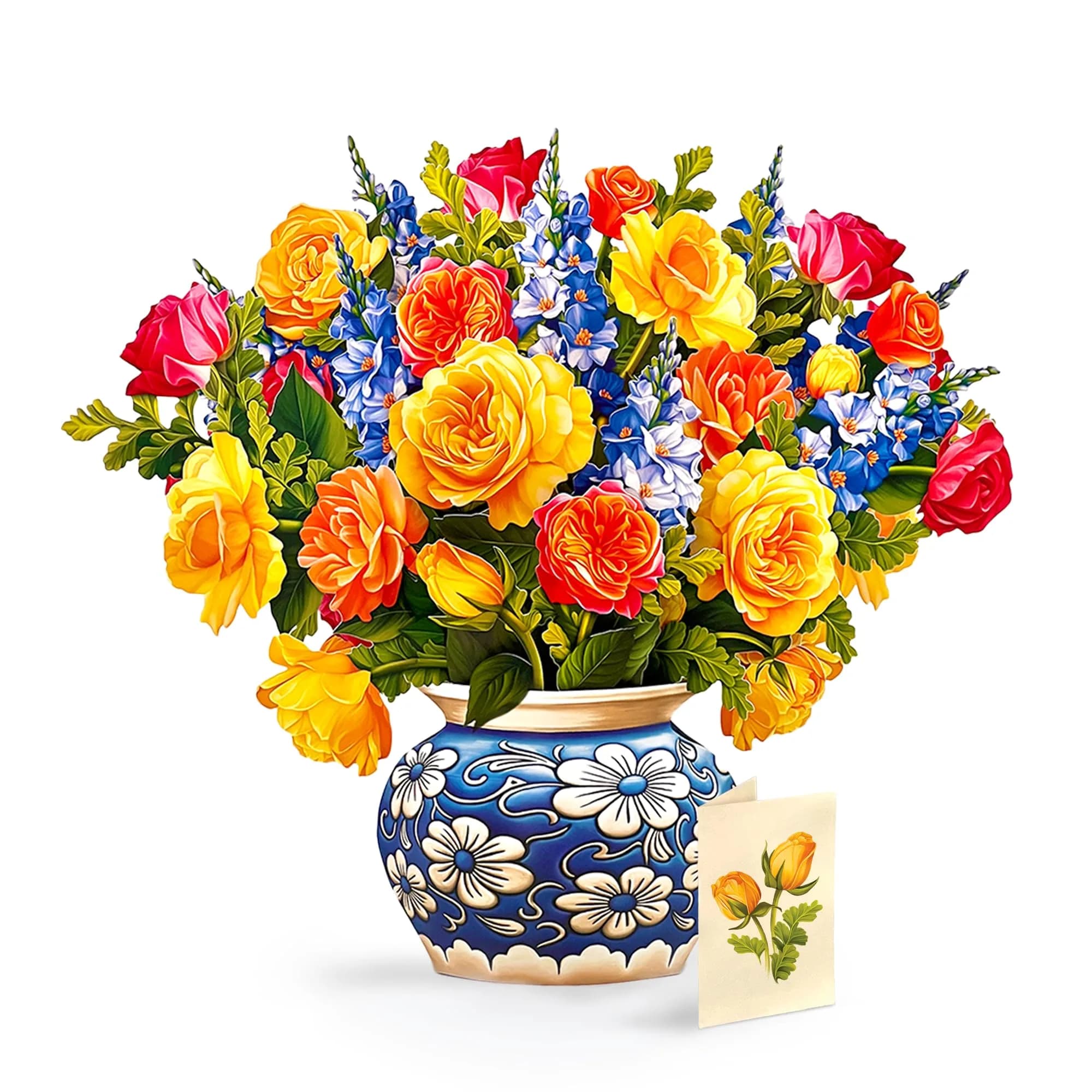 Freshcut Paper Sorbet Roses / Grande Dahlia Sunrise 3D Pop Up Greeting Card (14.5" x 17") | USA Import - main product image