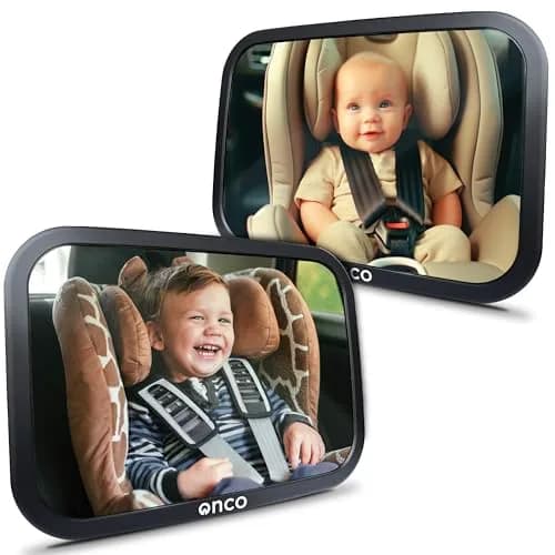 Onco Baby Car Mirror for Rear Facing Seats (2 Pack, Black) | Shatterproof View for Safe Travels thumbnail 1
