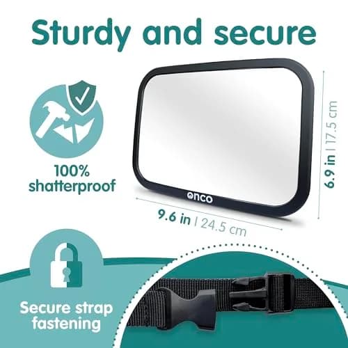 Onco Baby Car Mirror for Rear Facing Seats (2 Pack, Black) | Shatterproof View for Safe Travels thumbnail 5